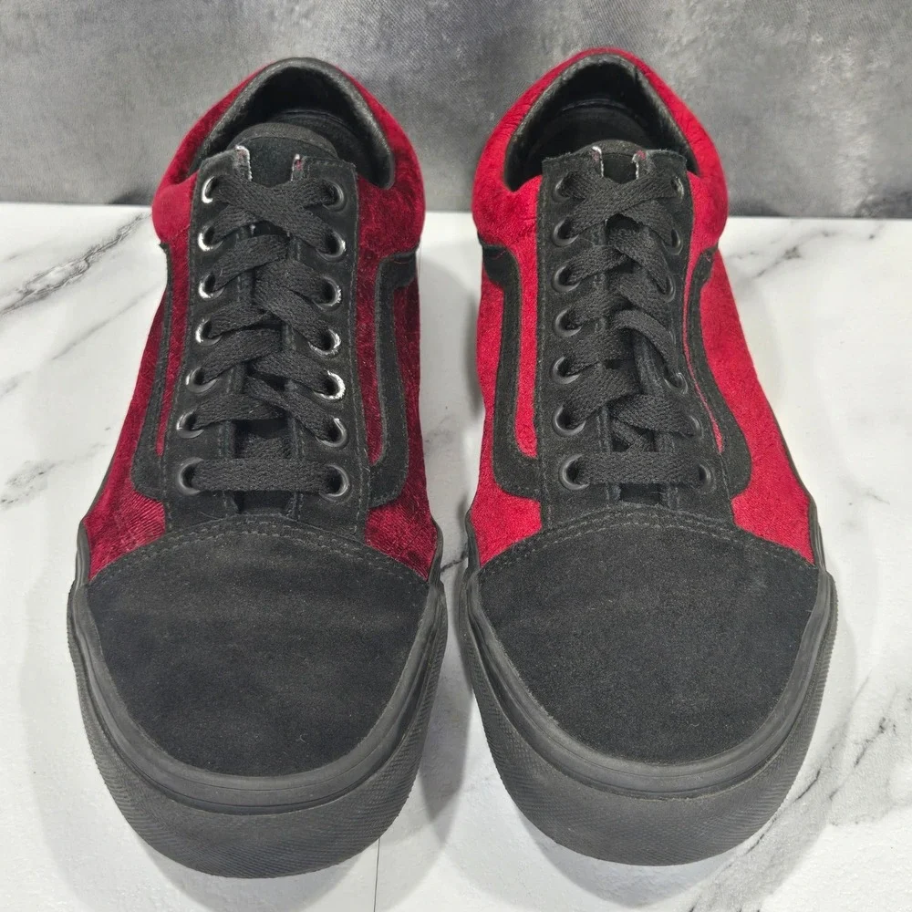 Vans Old Skool Sneakers Mens 6.5 Womens 8 Paisley Velvet Black Red Skate